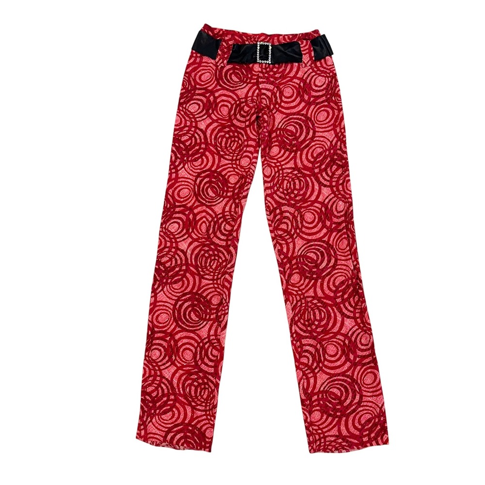 Y2K Low Rise Red Funky Print Flare Pants Pull On Straight Leg - Size Small